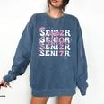 Senior 2027 Class Of 2027 Coquette Pink Bow Graduation 2027 Premium Tri-Blend Comfort Colors Sweatshirt Denim