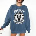 Socially Awkward Cute Introvert Cat Meme Anti-Social Club Comfort Colors Sweatshirt Denim