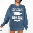 I Survived My Boyfriend's Doctorate Degree Graduation Comfort Colors Sweatshirt Denim