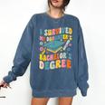 i Survived My Daughter's Bachelors Degree Groovy Graduation Comfort Colors Sweatshirt Denim