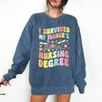 i Survived My Fiance's Nursing Degree Graduation Groovy Premium Comfort Colors Sweatshirt Denim