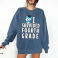 I Survived Fourth Grade Graduation Kids Owl Grad Comfort Colors Sweatshirt Denim