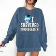 I Survived Kindergarten Graduation Kids Owl Grad Comfort Colors Sweatshirt Denim