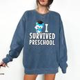 I Survived PreSchool Graduation Kids Owl Grad Shirt Comfort Colors Sweatshirt Denim
