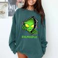 Alien Face Ew People UFO Introvert Meme Men Women Kids Comfort Colors Sweatshirt Blue Spruce