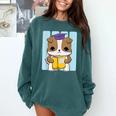 Bulldog Anime Pup Graduation Comfort Colors Sweatshirt Blue Spruce