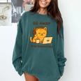 Go Away I'm Introverting Cozy Cat With Laptop And Coffee Comfort Colors Sweatshirt Blue Spruce