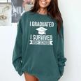 I Graduated I Survived High School Graduation Comfort Colors Sweatshirt Blue Spruce