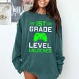 Kids 1st Grade Level Unlocked Back To School Gamer Graduation Comfort Colors Sweatshirt Blue Spruce