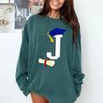 Kids Initial J Letter For Boys Preschool Graduation Kindergarten Comfort Colors Sweatshirt Blue Spruce