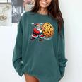 Santa Holding Cookie Xmas Baker Introvert Christmas Comfort Colors Sweatshirt Blue Spruce