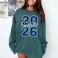 Senior 2026 Graduation Varsity Navy Blue On The Back Comfort Colors Sweatshirt Blue Spruce