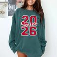 Senior 2026 Graduation Varsity Red Letters On The Back Comfort Colors Sweatshirt Blue Spruce