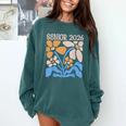 Senior 2026 Retro Groovy Flowers Graduation Comfort Colors Sweatshirt Blue Spruce