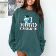 I Survived Kindergarten Graduation Kids Owl Grad Comfort Colors Sweatshirt Blue Spruce