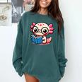 Adorable Book Lover Axolotl With Reading Glasses Cute Comfort Colors Sweatshirt Chalky Mint