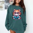 Adorable Book Lover Maine Coon Cat With Reading Glasses Cute Comfort Colors Sweatshirt Chalky Mint