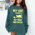 My Cat Guards My Mug And Book Humor Cats Premium Tri-Blend Comfort Colors Sweatshirt Chalky Mint