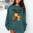 Coffee Cats And Books Lover For Women & Girls Coffee Comfort Colors Sweatshirt Chalky Mint
