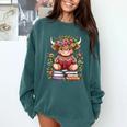 Cute Baby Highland Cow With Reading Book Bookworm Comfort Colors Sweatshirt Chalky Mint