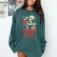 Staying Alive One Book At A Time Skeleton Reading Librarian Comfort Colors Sweatshirt Chalky Mint