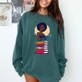 Woman And Books Stack Afro Girl Reading Lover Comfort Colors Sweatshirt Chalky Mint