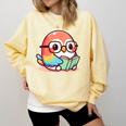 Adorable Book Lover Parrot With Reading Glasses Cute Comfort Colors Sweatshirt Blue Spruce