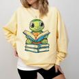 Adorable Turtle Reading Books Comfort Colors Sweatshirt Blue Spruce
