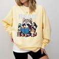 Animals Raccoon Reading Book Librarian Across America Kids Comfort Colors Sweatshirt Blue Spruce