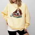 Basset Hound Books Dog Breed Graphic Comfort Colors Sweatshirt Blue Spruce