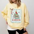 All Booked For Christmas Book Xmas Tree Coquette Bow Lights Comfort Colors Sweatshirt Blue Spruce