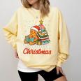 All Booked For Christmas Gingerbread Christmas Tree Book Kid Comfort Colors Sweatshirt Blue Spruce