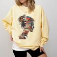 Books Lover Women Art Colorful Drawing Graphic Books Comfort Colors Sweatshirt Blue Spruce