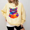 Cat Book Shirt Colorful Cat Reading Book Comfort Colors Sweatshirt Blue Spruce