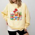 Christmas Gingerbread Man Reading Book Snowflake Teacher Comfort Colors Sweatshirt Blue Spruce