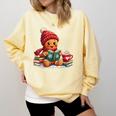 Cozy Gingerbread Christmas Reading Book Xmas Snowflakes Fall Comfort Colors Sweatshirt Blue Spruce
