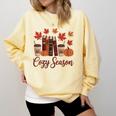 Cozy Season Autumn Leaves Books Pumpkins Fall Halloween Comfort Colors Sweatshirt Blue Spruce