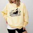 Cute Cat Flower Garden Book Kitty Reading Floral Men Women Girls Kids Comfort Colors Sweatshirt Blue Spruce Cute Cat Flower Garden Book Kitty Reading Floral Men Women Girls Kids Comfort Colors Sweatshirt Blue Spruce