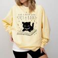 Cute Cats And Books Aesthetic Feline Reader Graphic Premium Tri-Blend Comfort Colors Sweatshirt Blue Spruce