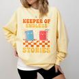 Cute Librarian Library Book Lover Keeper Of Endless Stories Comfort Colors Sweatshirt Blue Spruce