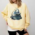 Cute Manatee Reading Book Bookworm Readers Manatee Lover Comfort Colors Sweatshirt Blue Spruce