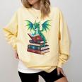 Dragon Reading Books Fantasy Lovers Mythical Creatures Comfort Colors Sweatshirt Blue Spruce
