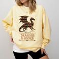 Easily Distracted By Dragons And Books Library Dragon Lover Comfort Colors Sweatshirt Blue Spruce