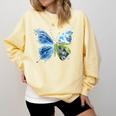 Frutiger Aero Aesthetic Butterfly Computer Fishes Scenery Raglan Baseball Tee Comfort Colors Sweatshirt Blue Spruce