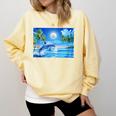 Frutiger Aero Dolphin Sunset Ocean With Palm Trees Y2k Comfort Colors Sweatshirt Blue Spruce