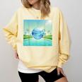 Frutiger Aero Y2k Aesthetic Palm Trees Cyber Beach World Comfort Colors Sweatshirt Blue Spruce