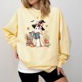 Ghost Reading Book Coquette Bow Halloween Girl Kid Teacher Comfort Colors Sweatshirt Blue Spruce