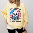 A Good Day To Read a Book Reading Eagle With American Flag Comfort Colors Sweatshirt Blue Spruce