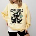Good Girls Read Spicy Skeleton Book Club Comfort Colors Sweatshirt Blue Spruce