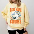 Halloween Book Lover Ghost Boo Pun Read More Boooks Comfort Colors Sweatshirt Blue Spruce